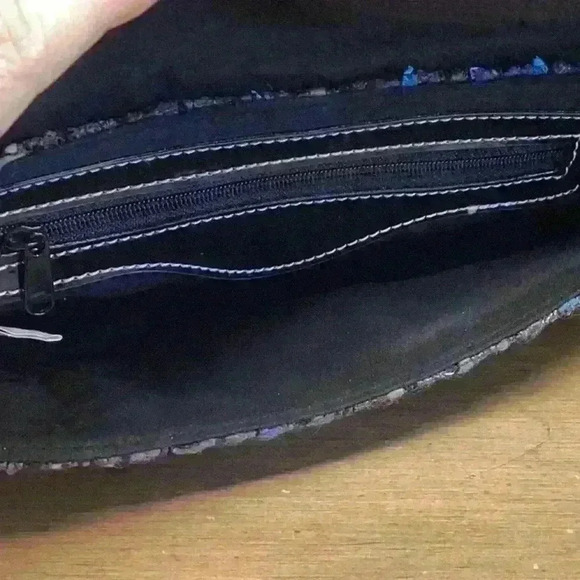 Blue Wool Clutch / Wristlet with Black Trim - Picture 3 of 3